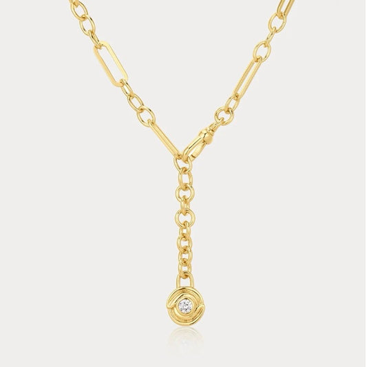 Wave Bezel Lariat Necklace