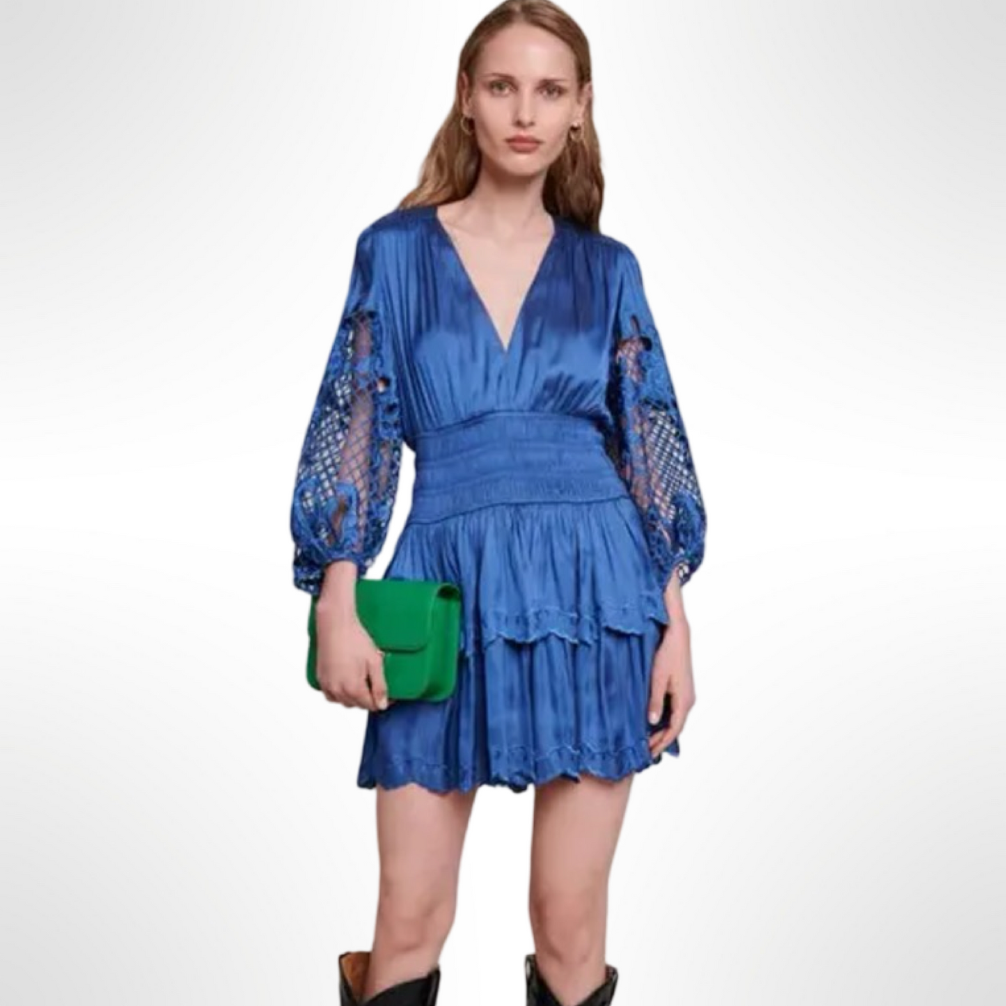 Maje Satin & Eyelet Dress