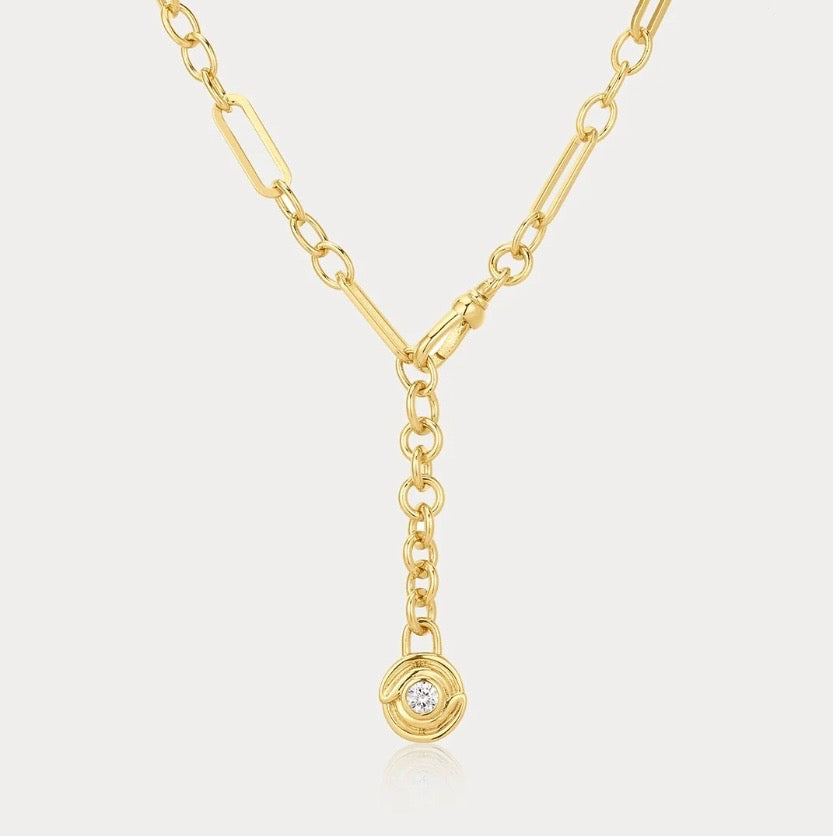Wave Bezel Lariat Necklace