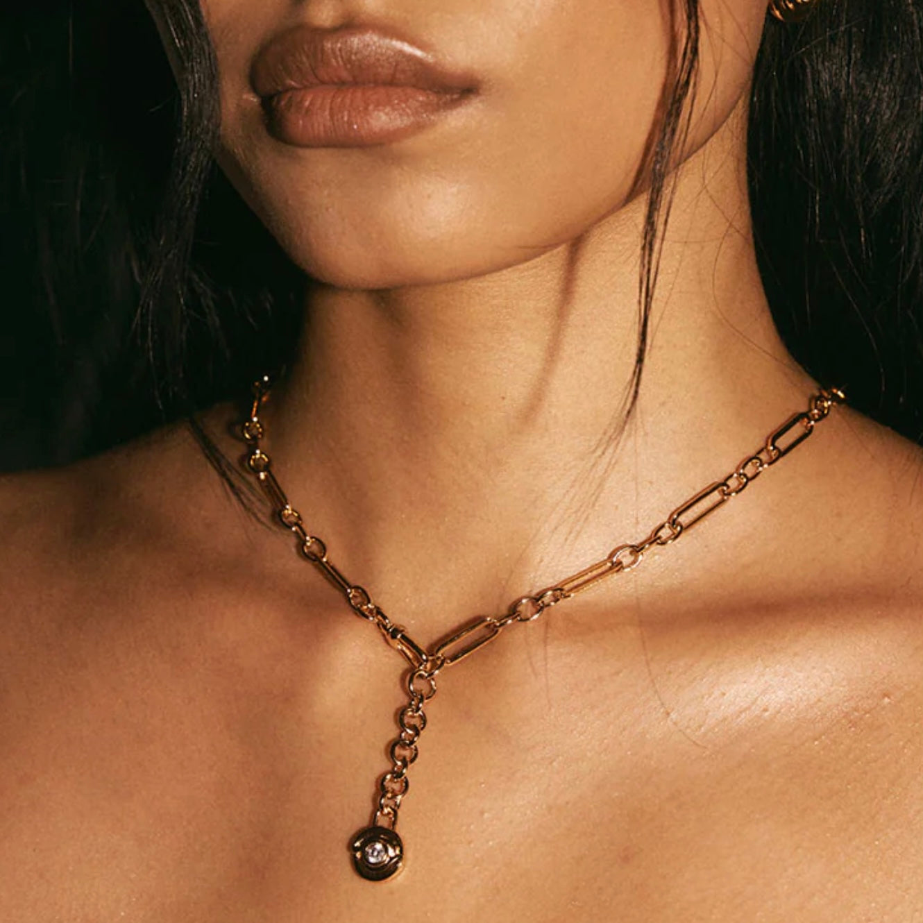 Wave Bezel Lariat Necklace