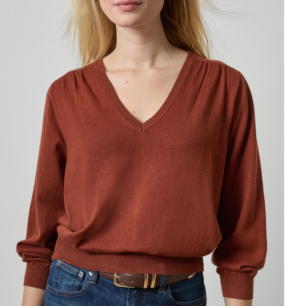 V-Neck Blouson Sweater