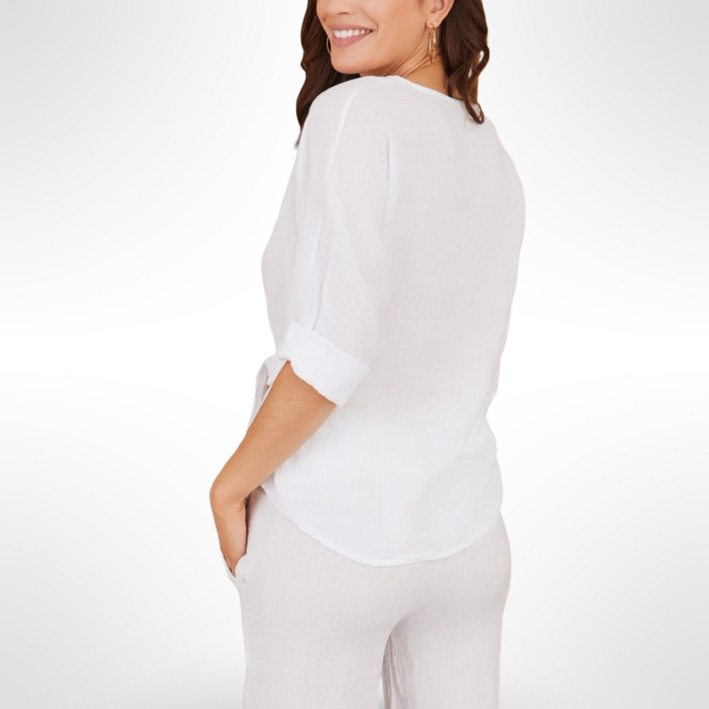 White Linen Tie Blouse